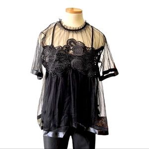 Anthropologie Eva Franco Tulle Sheer Blouse with Camisole Top, Large